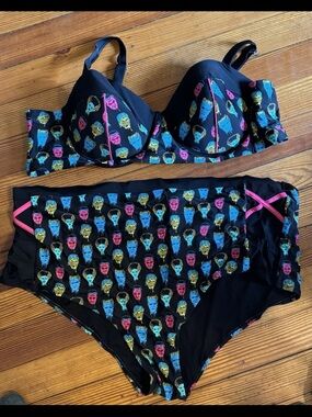 Hot Topic Black Neon Universal Monsters Bikini Set